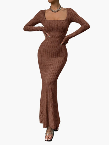Damen Maxikleid mit langen Ärmeln und geripptem Bodycon-Schnitt – Elegantes Freizeitkleid für Alltag und besondere Anlässe