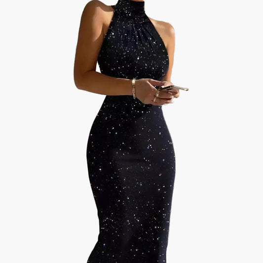 Damen Elegantes Abendkleid mit Neckholder und Sternenmuster – Perfekt für festliche Anlässe