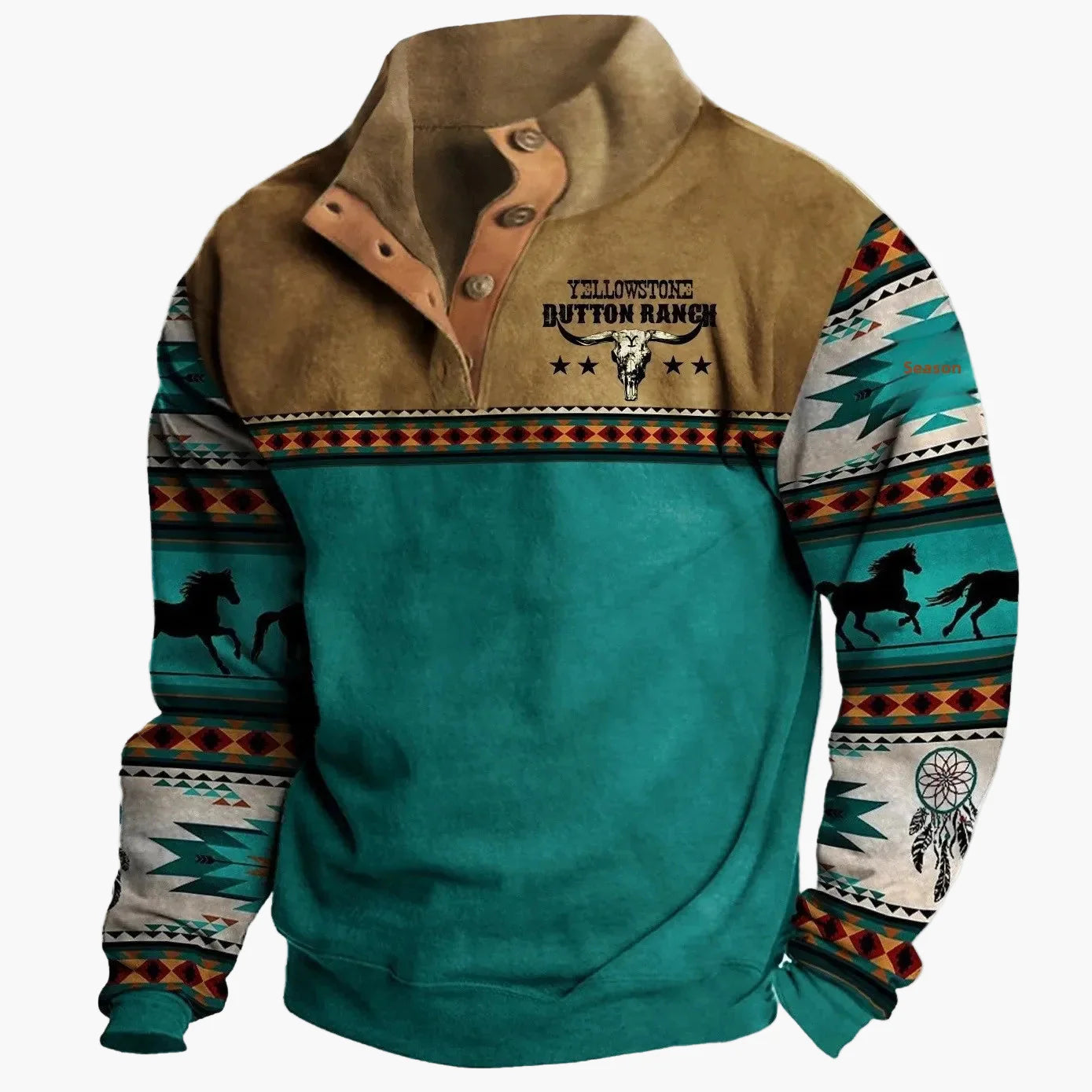 Herren Vintage Western Sweatshirt mit Ethno-Muster und Stehkragen – Freizeitpullover