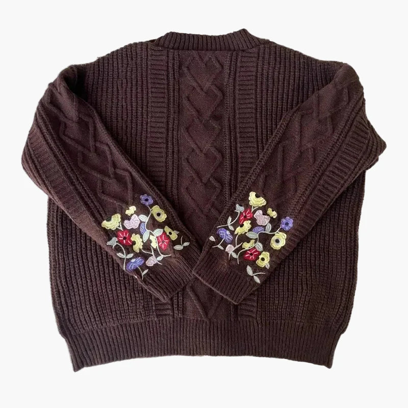 Damen Strickjacke im Vintage-Stil mit Blumenstickerei – Lässiger Cardigan für Alltag und Freizeit
