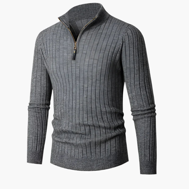 Herren Strickpullover mit Stehkragen und Halbreißverschluss – Eleganter Freizeit- und Business-Look