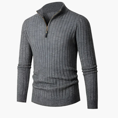 Herren Strickpullover mit Stehkragen und Halbreißverschluss – Eleganter Freizeit- und Business-Look