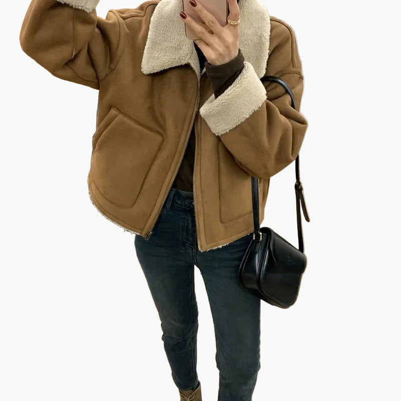 Damen Kurzjacke im Urban Style mit lässigem Schnitt und warmem Kragen – Ideal für Alltag und Freizeit