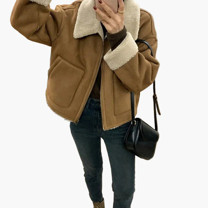 Damen Kurzjacke im Urban Style mit lässigem Schnitt und warmem Kragen – Ideal für Alltag und Freizeit