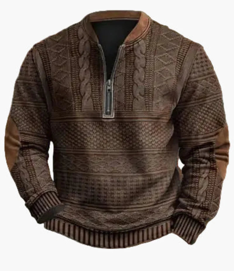 Herren Halbzipper Pullover – Modischer Strick-Look für Herbst und Winter, Warmes Sweatshirt mit Stehkragen und Ellbogen-Patches, Freizeit & Alltag