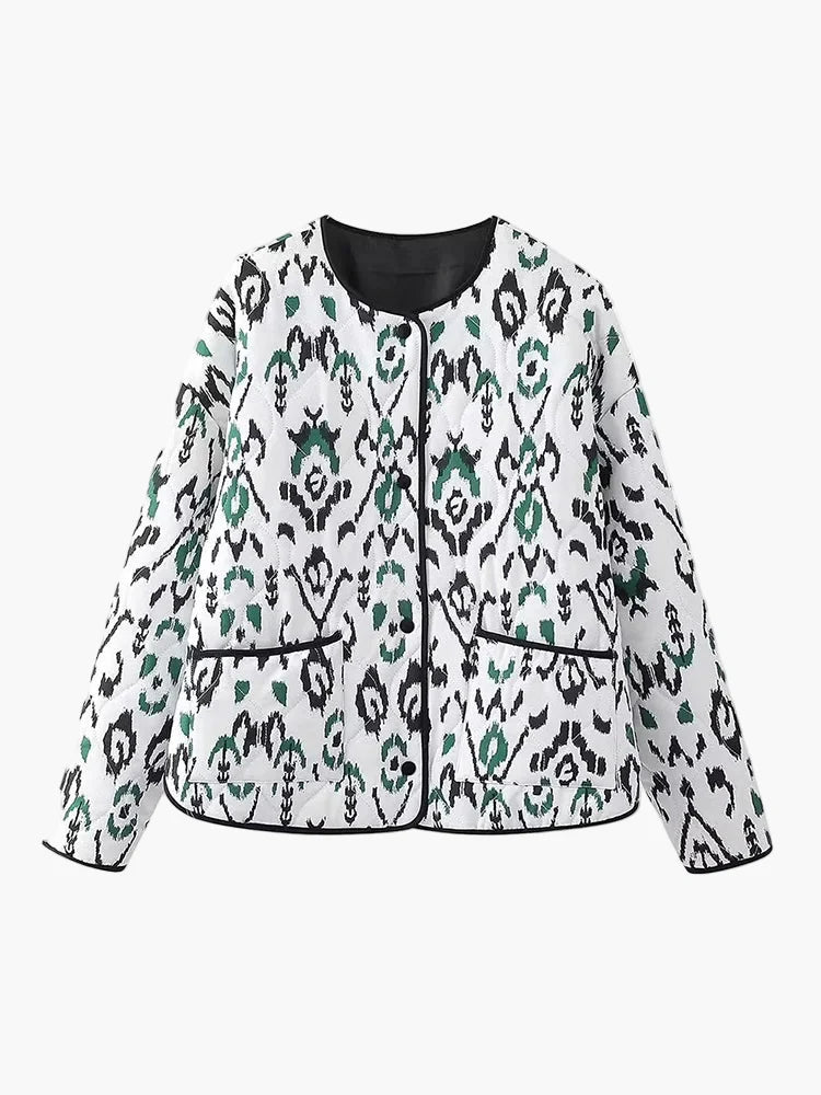 Damen Steppjacke mit Ikat-Muster – Modische Übergangsjacke, lässiger Stil für Alltag und Freizeit