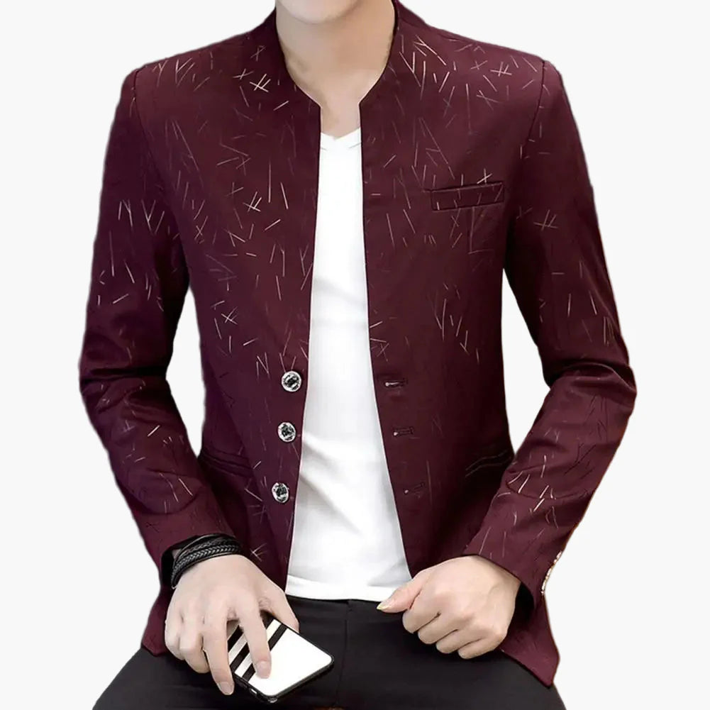 Herren Modernes Freizeit-Sakko mit Stehkragen und abstraktem Muster – Elegantes Blazer-Jackett für Alltag & Events