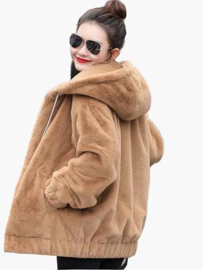 Damen Oversize Kapuzenjacke im Teddy-Stil – Lässige Winter-Fleecejacke für Alltag & Freizeit