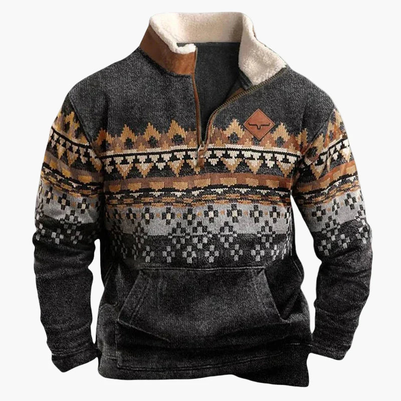 Herren Vintage Western Half-Zip Pullover mit Ethno-Muster für Outdoor und Freizeit