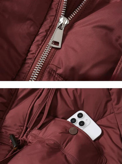 Damen Winterjacke mit großem Kunstpelzkragen, modischer Steppmantel für kalte Tage