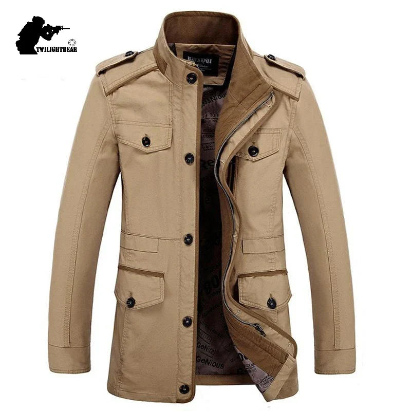 Herren Militärstil Jacke – Outdoor Freizeit Übergangsjacke mit Knopfleiste