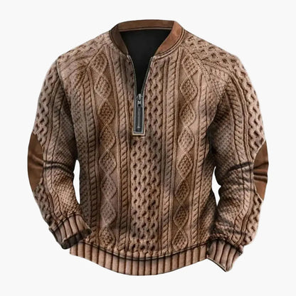 Herren Sweatshirt Halber Reißverschluss Rhombus Struktur Patchwork Pullover für Alltag und Outdoor