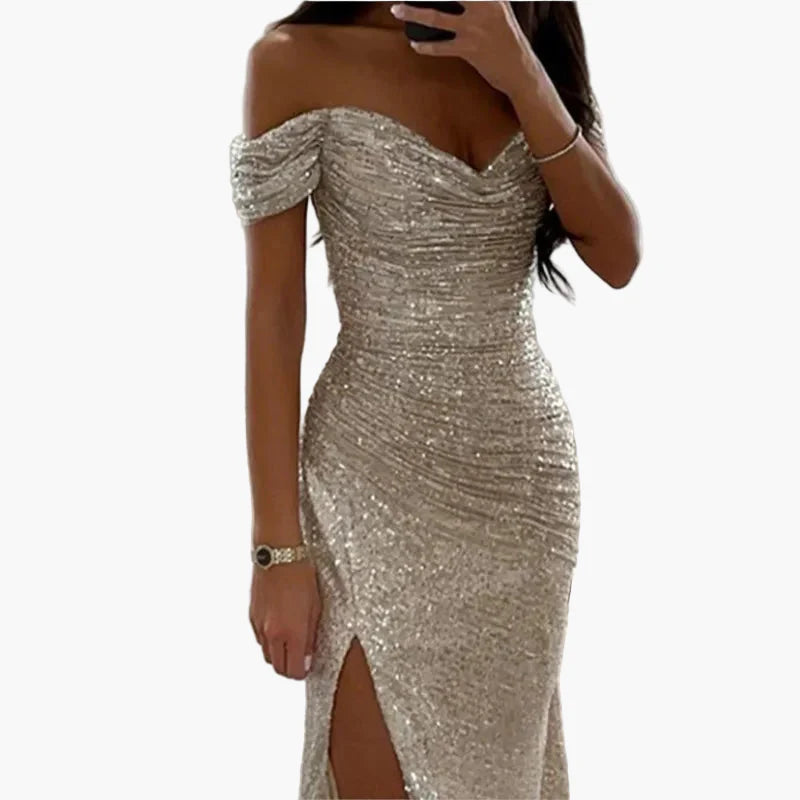 Damen Abendkleid Off-Shoulder Elegant mit Schlitz – Perfekt für festliche Anlässe & Partys