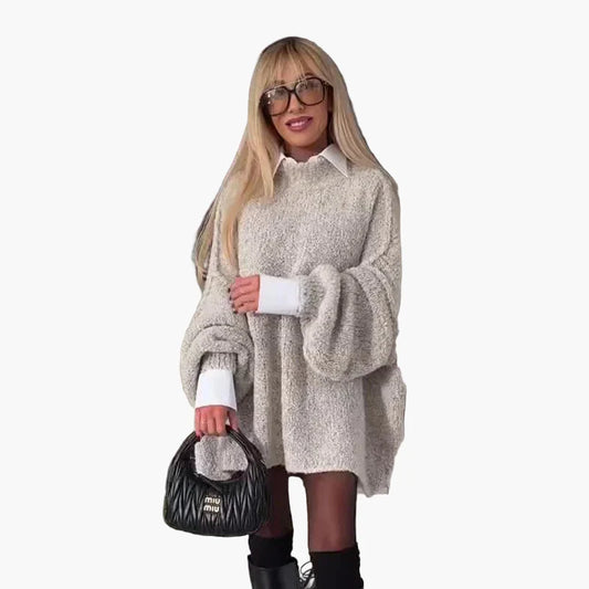 Damen Oversize Pulloverkleid mit Ballonärmeln – Modisches Freizeitoutfit für Herbst und Winter