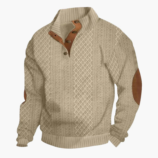 Herren Strickpullover mit Knopfleiste und Ellbogenpatches – Klassischer Freizeit-Look