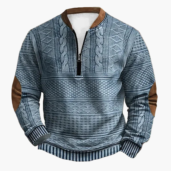 Herren Strickpullover mit Zopfmuster und Viertelreißverschluss – Modischer Freizeitpullover für Herbst und Winter