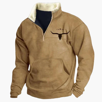 Herren Vintage Western Half-Zip Pullover mit Ethno-Muster für Outdoor und Freizeit
