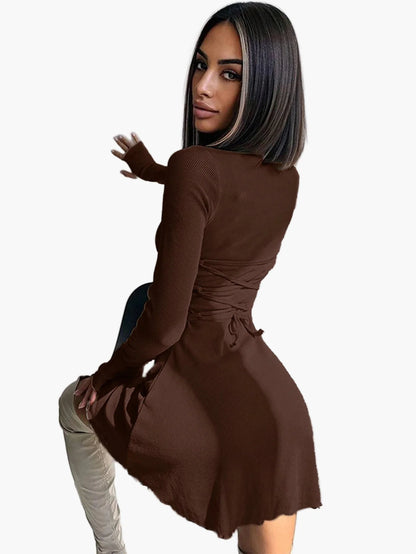 Damen Langarm Minikleid Bodycon – Eleganter Freizeit- und Party-Look
