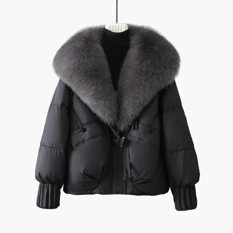 Damen Winterjacke mit großem Kunstpelzkragen, modischer Steppmantel für kalte Tage