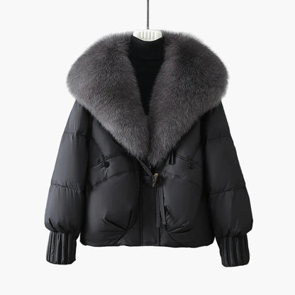 Damen Winterjacke mit großem Kunstpelzkragen, modischer Steppmantel für kalte Tage