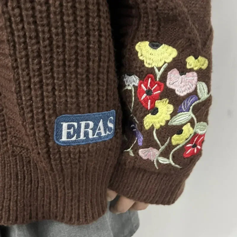 Damen Strickjacke im Vintage-Stil mit Blumenstickerei – Lässiger Cardigan für Alltag und Freizeit