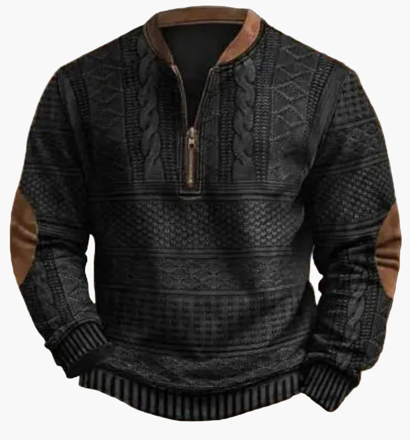 Herren Halbzipper Pullover – Modischer Strick-Look für Herbst und Winter, Warmes Sweatshirt mit Stehkragen und Ellbogen-Patches, Freizeit & Alltag