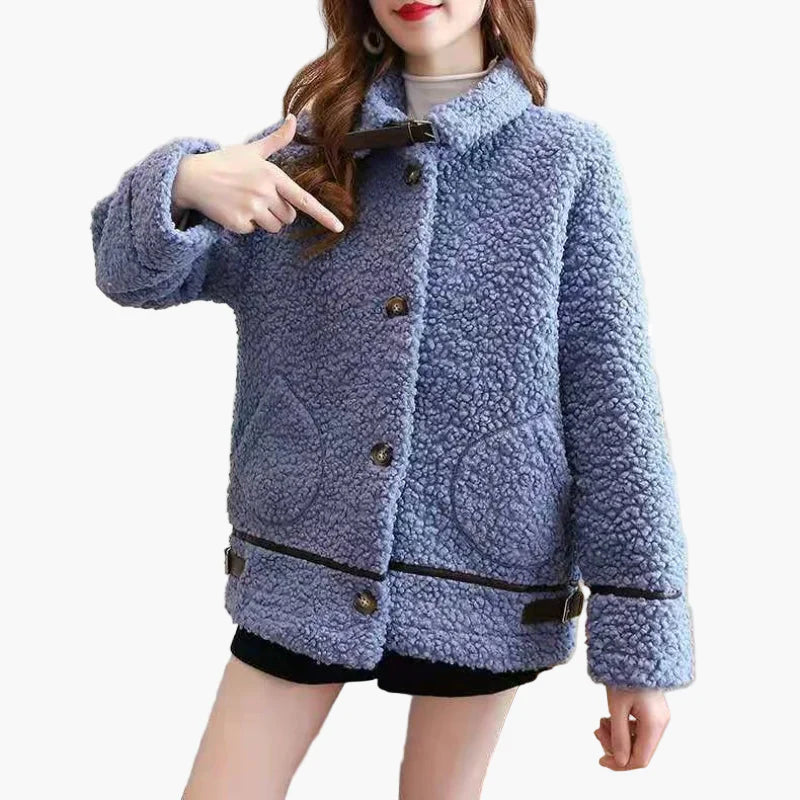 Damen Teddyfell Übergangsjacke mit Stehkragen – Modische Freizeitjacke für Herbst und Winter