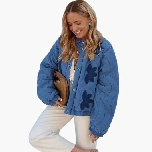 Damen Übergangsjacke mit Blumenmuster und weitem Schnitt – Modische Freizeitjacke für Frühling und Herbst