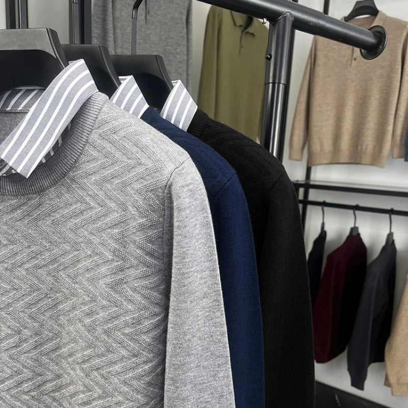 Herren Pullover mit gestreiftem Kragen – Eleganter Business & Casual Look