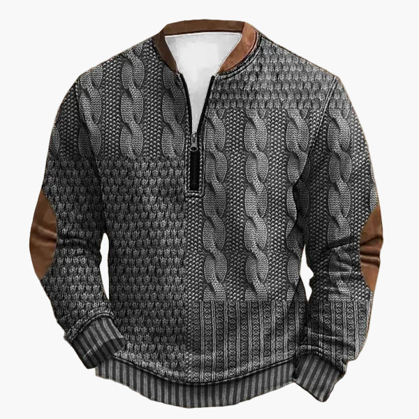Herren Strickpullover mit Zopfmuster und Viertelreißverschluss – Modischer Freizeitpullover für Herbst und Winter