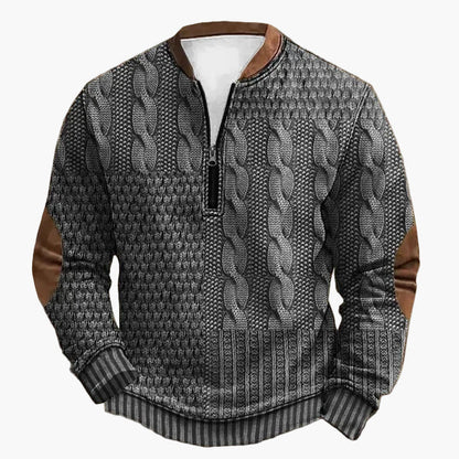 Herren Strickpullover mit Zopfmuster und Viertelreißverschluss – Modischer Freizeitpullover für Herbst und Winter