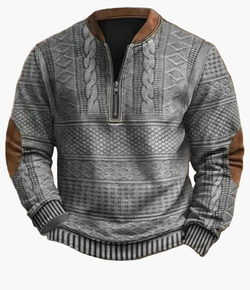 Herren Halbzipper Pullover – Modischer Strick-Look für Herbst und Winter, Warmes Sweatshirt mit Stehkragen und Ellbogen-Patches, Freizeit & Alltag