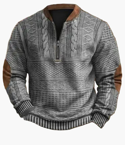 Herren Halbzipper Pullover – Modischer Strick-Look für Herbst und Winter, Warmes Sweatshirt mit Stehkragen und Ellbogen-Patches, Freizeit & Alltag