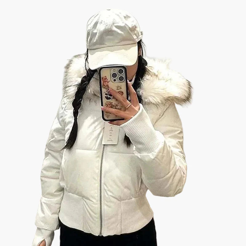 Damen Winterjacke mit Kapuze und Fellkragen – Modische, taillierte Übergangsjacke für Herbst und Winter