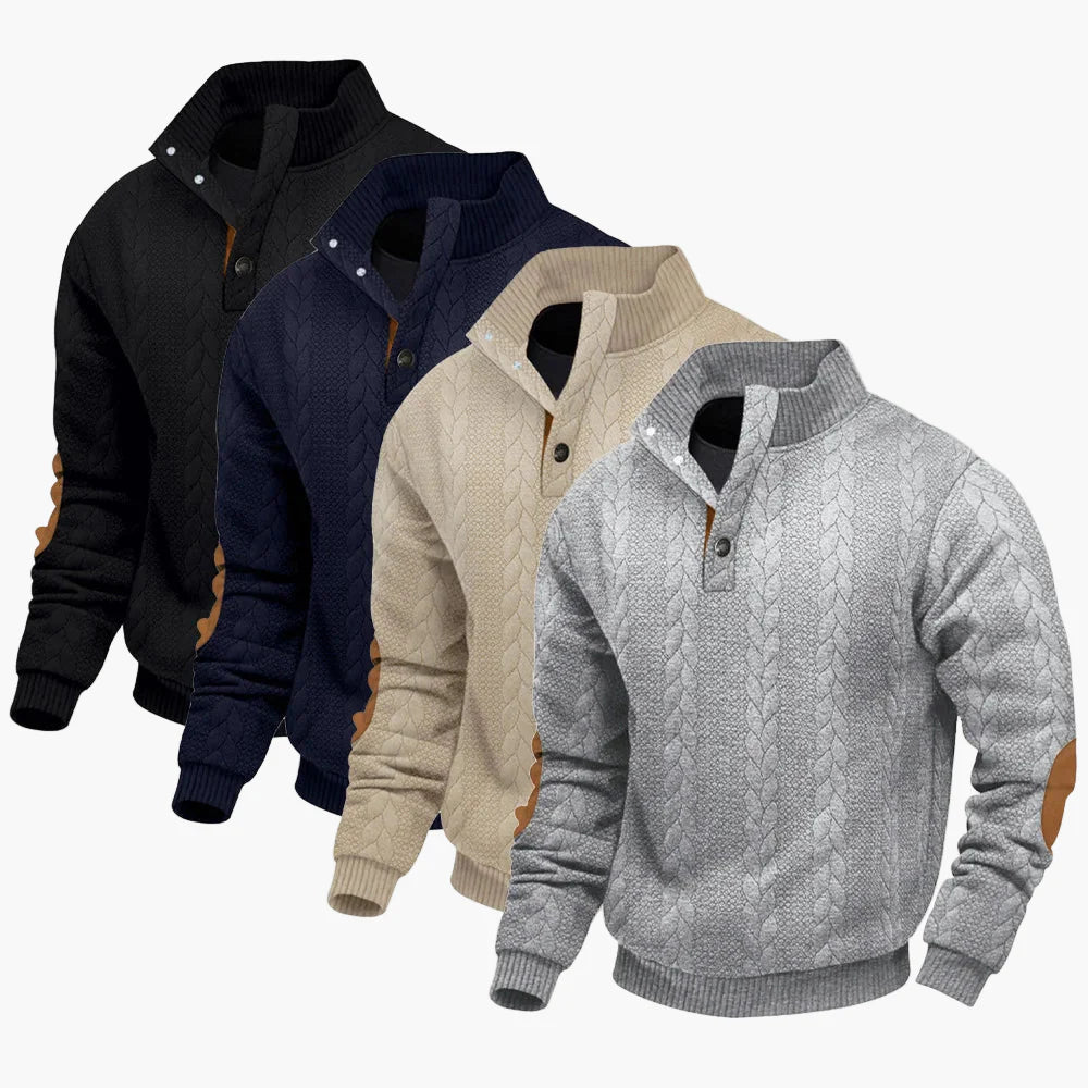 Herren Strickpullover mit Stehkragen und Ellenbogenpatches – Lässiger Outdoor-Style für Alltag & Freizeit