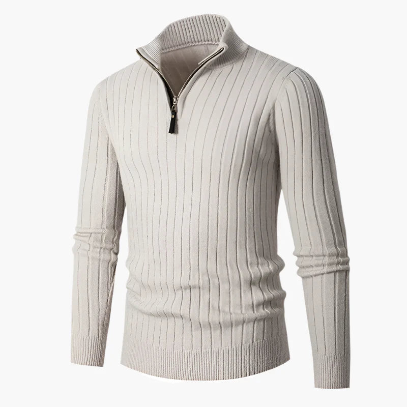 Herren Strickpullover mit Stehkragen und Halbreißverschluss – Eleganter Freizeit- und Business-Look