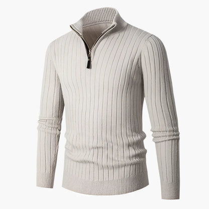 Herren Strickpullover mit Stehkragen und Halbreißverschluss – Eleganter Freizeit- und Business-Look