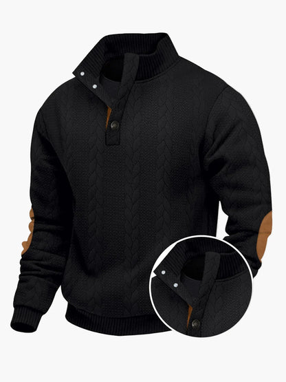 Herren Strickpullover mit Stehkragen und Ellenbogenpatches – Lässiger Outdoor-Style für Alltag & Freizeit