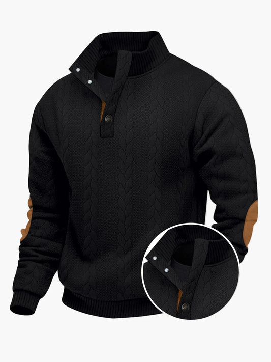Herren Strickpullover mit Stehkragen und Ellenbogenpatches – Lässiger Outdoor-Style für Alltag & Freizeit