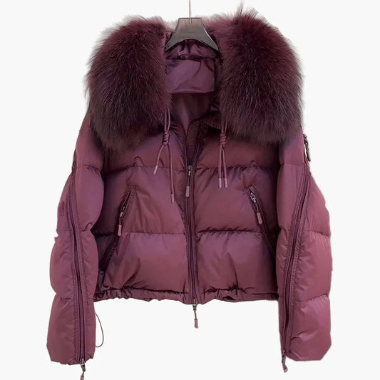 Damen Winter Steppjacke mit Kapuze und voluminösem Fellkragen – Stilvolle warme Outdoorjacke für kalte Tage
