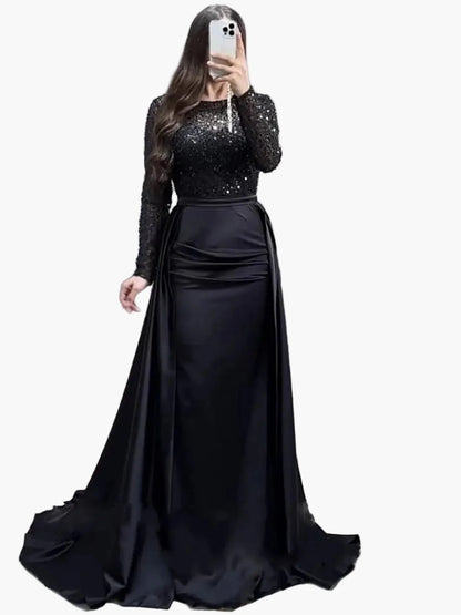 Damen Abendkleid Elegant mit Pailletten Oberteil und Satin-Rock – Perfekt für Gala, Ball oder Hochzeit