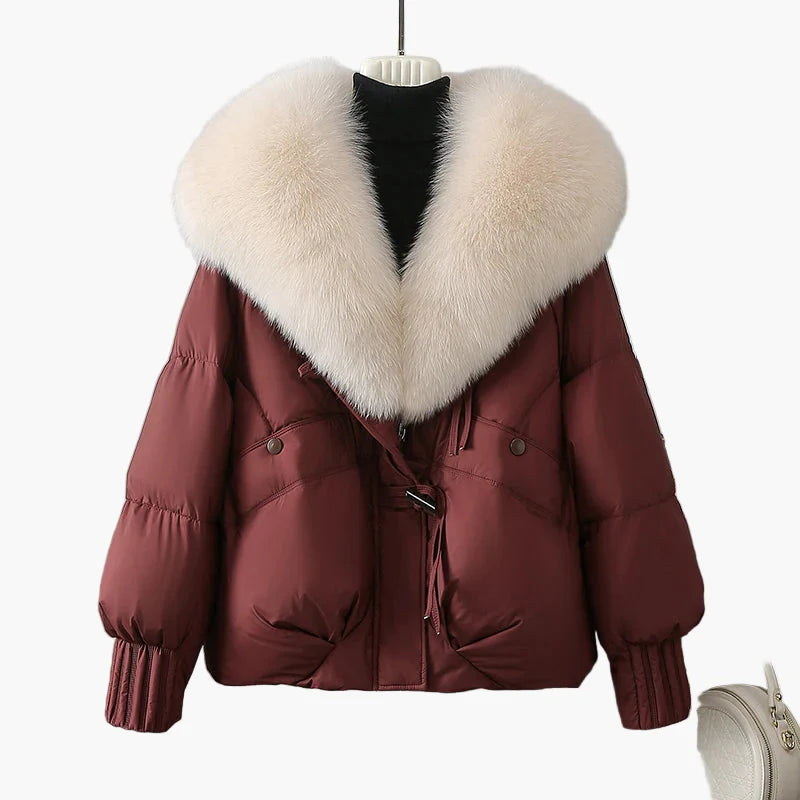 Damen Winterjacke mit großem Kunstpelzkragen, modischer Steppmantel für kalte Tage