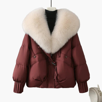 Damen Winterjacke mit großem Kunstpelzkragen, modischer Steppmantel für kalte Tage