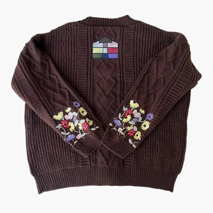 Damen Strickjacke im Vintage-Stil mit Blumenstickerei – Lässiger Cardigan für Alltag und Freizeit