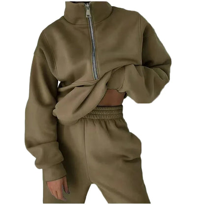 Damen Zweiteiler Freizeit Jogginganzug mit Reißverschluss – Komfortabler Trainingsanzug für Sport und Alltag
