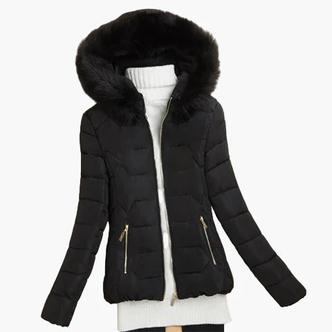 Damen Winter Steppjacke mit Kapuze und großem Kragen – Eleganter City-Style für kalte Tage