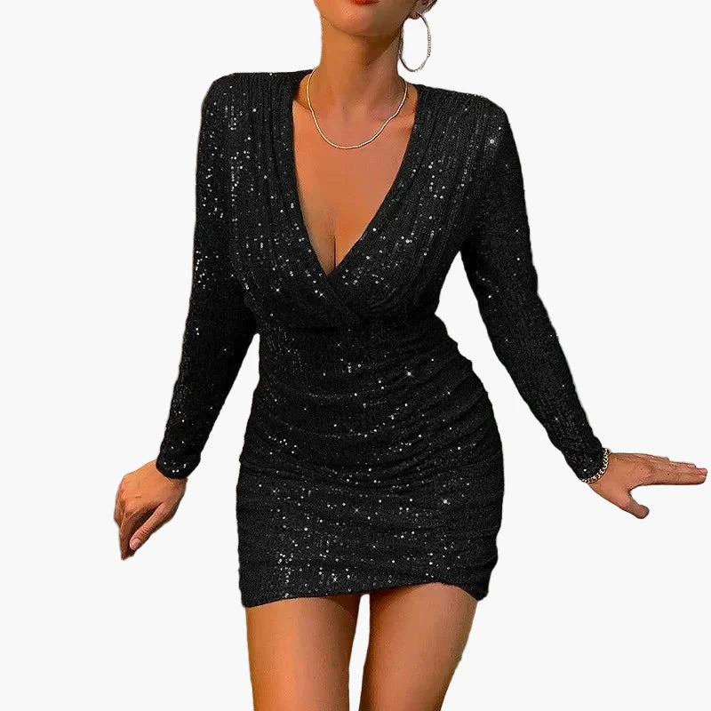 Damen Partykleid mit Pailletten und tiefem V-Ausschnitt – Eleganter Look für besondere Anlässe