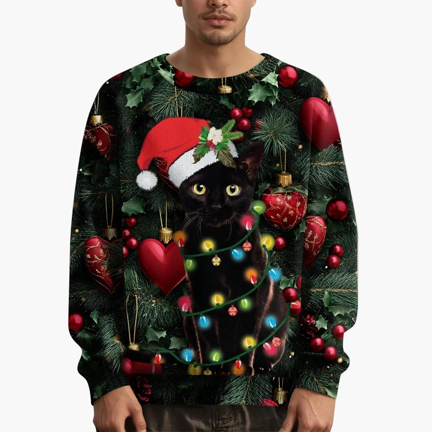 Herren Weihnachtspullover mit Katzenmotiv und festlichem Design – Lustiger Weihnachts-Sweater für Weihnachten und Winter