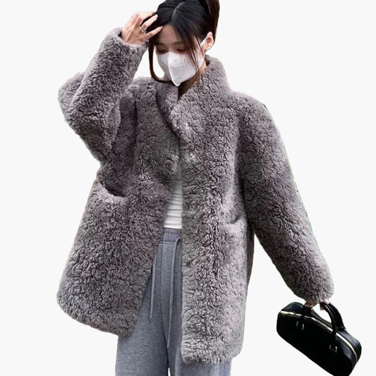 Damen Teddyfell Winterjacke Lässig Oversized Warm Modisch