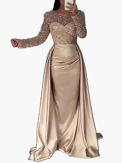 Damen Abendkleid Elegant mit Pailletten Oberteil und Satin-Rock – Perfekt für Gala, Ball oder Hochzeit